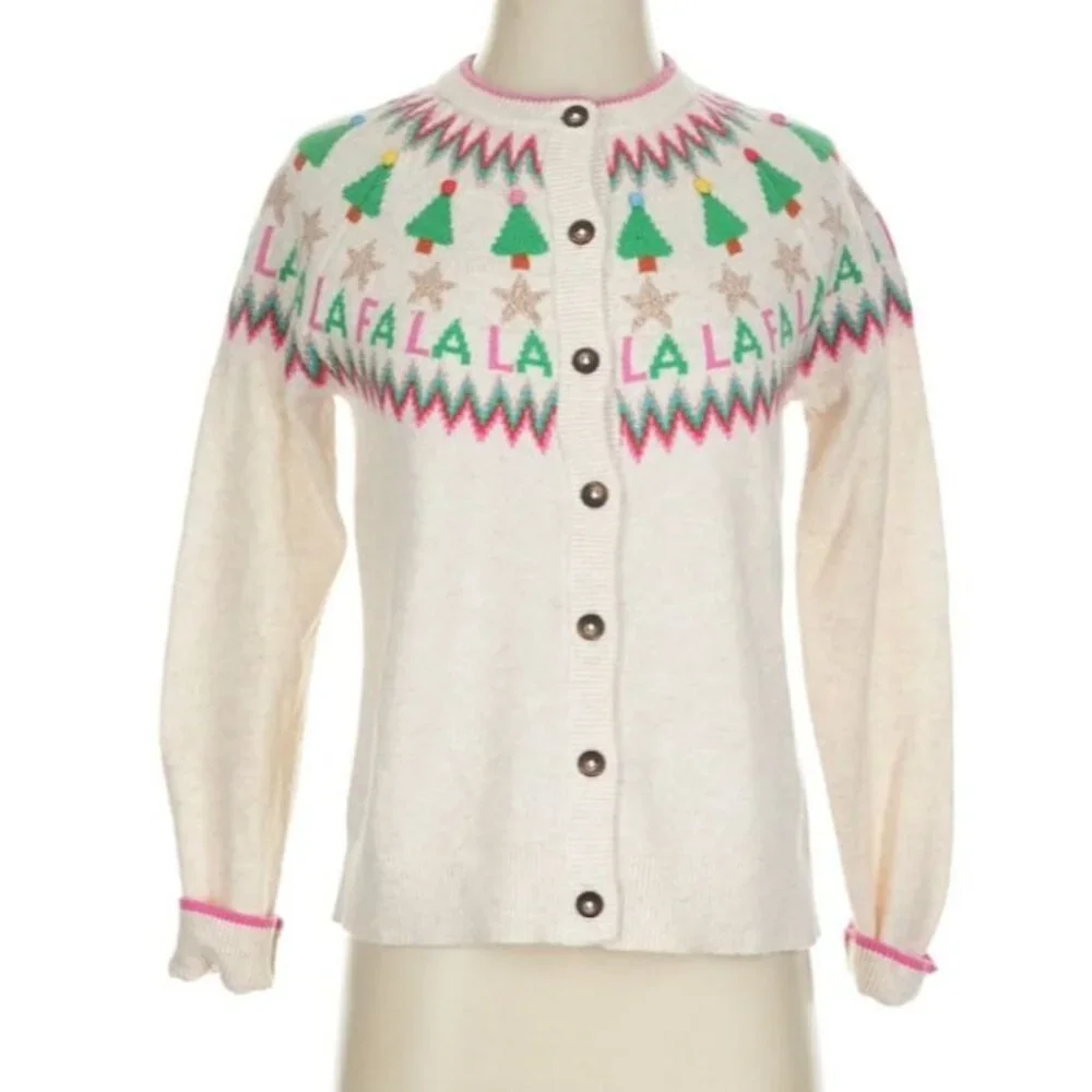 New Boden Edie Fair Isle Alpaca Blend Holiday Cardigan Sweater Cream S MSRP$150 - Picture 10 of 13